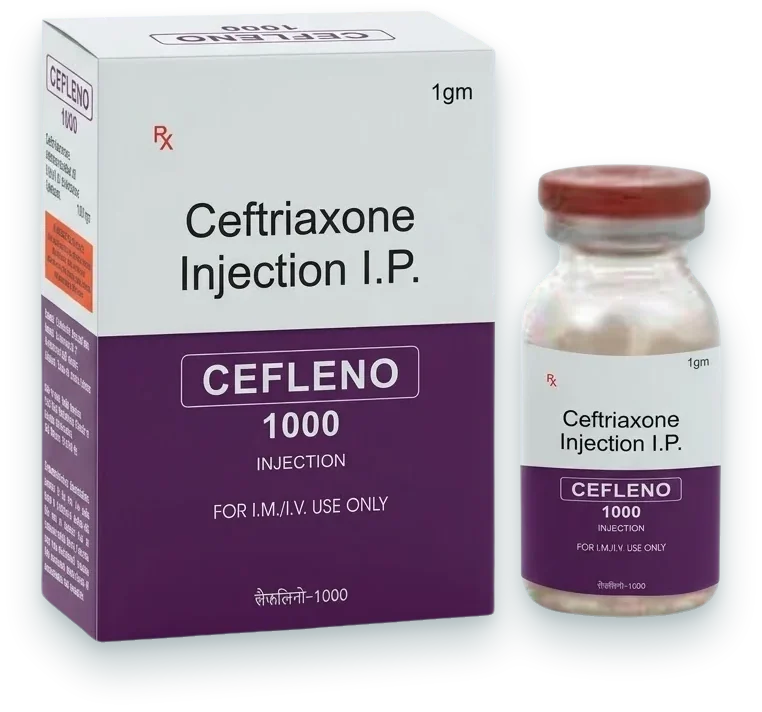 Cefleno-1000 (Ceftriaxone 1000mg Injection) injections pack by Acrowell Labs
