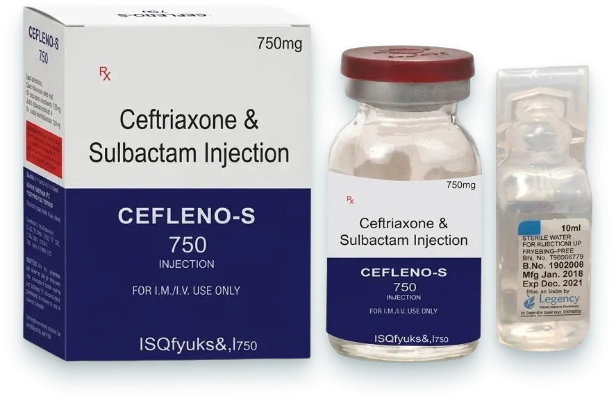Cefleno-S 750 (Ceftriaxone 500mg + Sulbactam 250mg Injection) injections pack by Acrowell Labs
