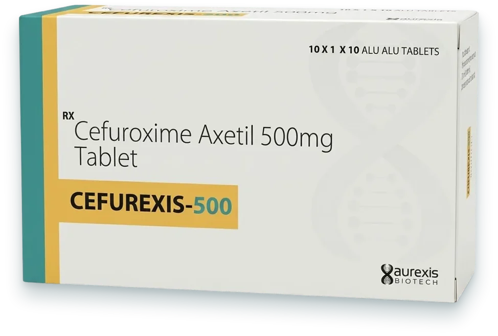 Cefurexis-500 (Cefuroxime Axetil 500mg Tablet) tablets pack by Aurexis Biotech