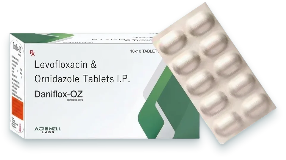 Daniflox-OZ (Levofloxacin 250mg + Ornidazole 500mg Tablet) tablets pack by Acrowell Labs