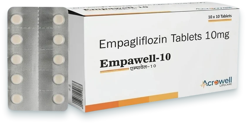 Empawell-10 (Empagliflozin 10mg Tablets) tablets pack by Acrowell Lifecare
