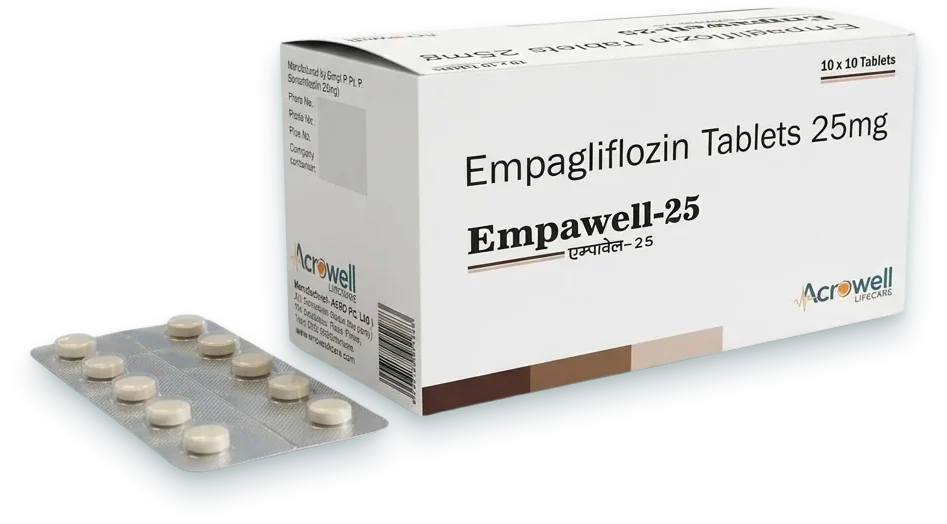 Empawell-25 (Empagliflozin 25mg Tablets) tablets pack by Acrowell Lifecare
