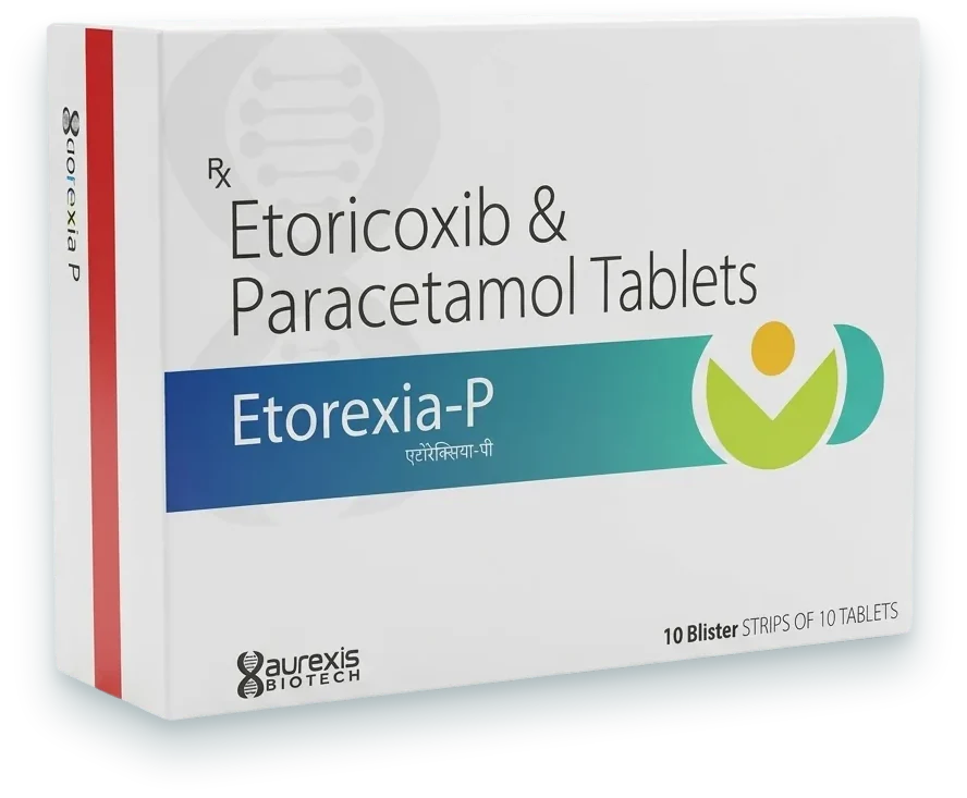 Etorexia-P (Etoricoxib 60mg + Paracetamol 325mg Tablet) tablets pack by Aurexis Biotech