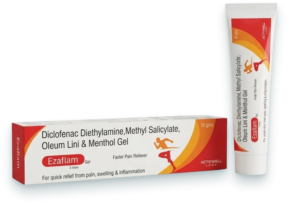Ezaflam Gel (Diclofenac + Methyl Salicylate + Linseed Oil + Menthol Gel) hair & skin oils pack by Acrowell Labs
