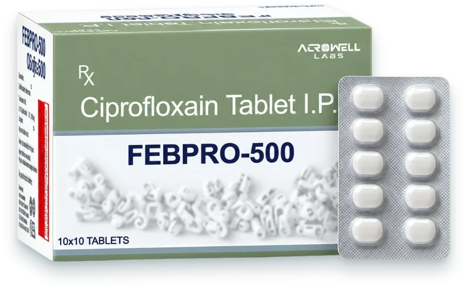 Febpro-500 (Ciprofloxacin Tablets IP 500mg) tablets pack by Acrowell Labs