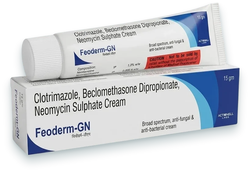 Feoderm-GN (Beclomethasone Dipropionate + Neomycin Sulphate + Clotrimazole Cream) creams, gels & ointments pack by Acrowell Dermacare