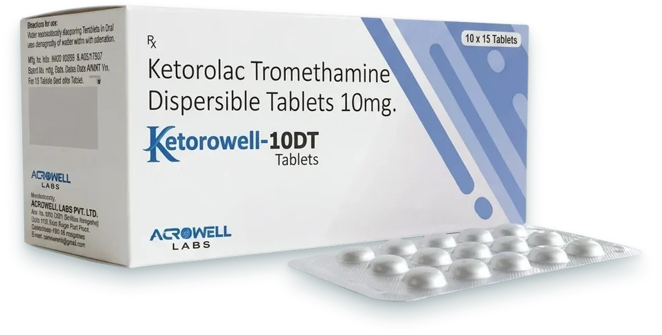 Ketorowell-DT (Ketorolac 10mg Dispersible Tablets) tablets pack by Acrowell Labs