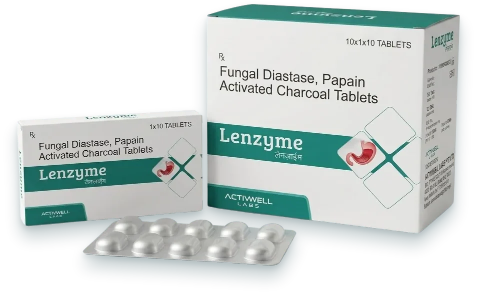 Lenzyme (Fungal Diastase + Papain + B-Complex Syrup) syrups & suspensions pack by Acrowell Labs