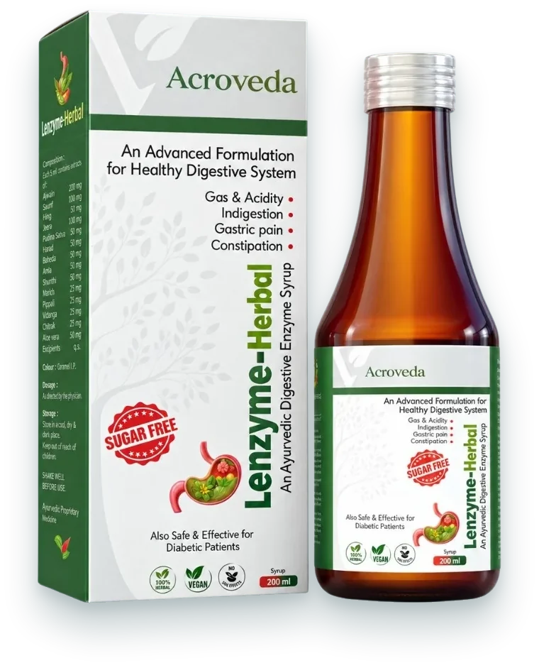 Lenzyme Herbal (Ayurvedic Digestive Enzyme Syrup) syrups & suspensions pack by Acroveda