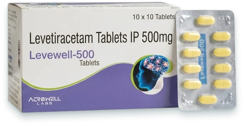Levewell-500 (Levetiracetam 500mg Tablet) tablets pack by Acrowell Labs