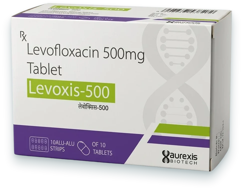 Levorexis-500 (Levofloxacin 500mg Tablet) tablets pack by Aurexis Biotech