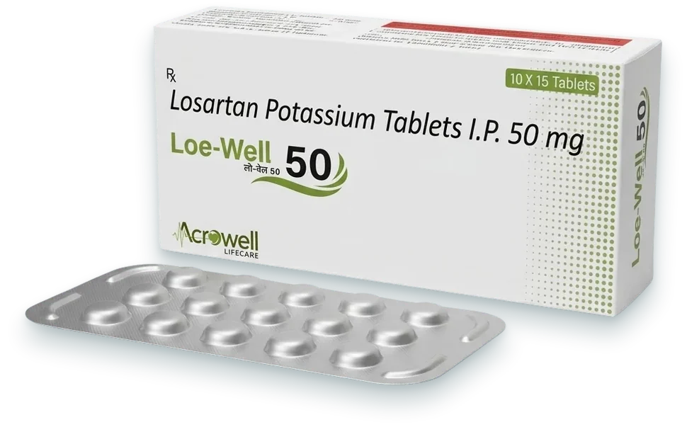 LOE-WELL 50 (Losartan Potassium 50mg Tablet) tablets pack by Acrowell Lifecare