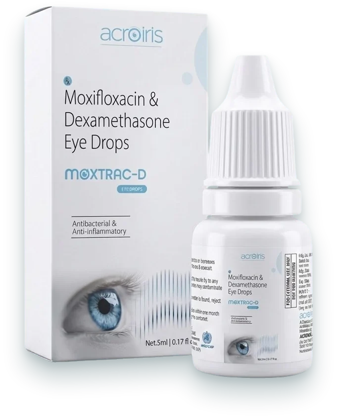 Moxtrac-D (Moxifloxacin + Dexamethasone Eye Drops) eye & ear drops pack by Acroiris