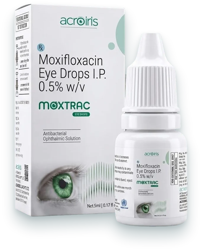 Moxtrac (Moxifloxacin Eye Drops IP 0.5% w/v) eye & ear drops pack by Acroiris