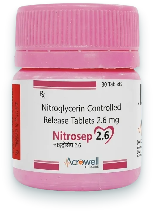 Nitrosep 2.6 (Nitroglycerin Controlled Release Tablets 2.6mg) tablets pack by Acrowell Lifecare