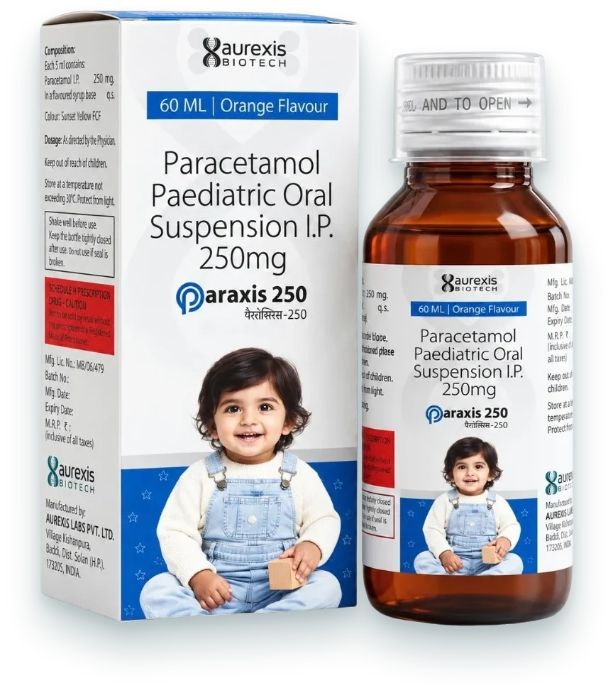 Paraxis-250 (Paracetamol 250mg/5ml Suspension) syrups & suspensions pack by Aurexis Biotech