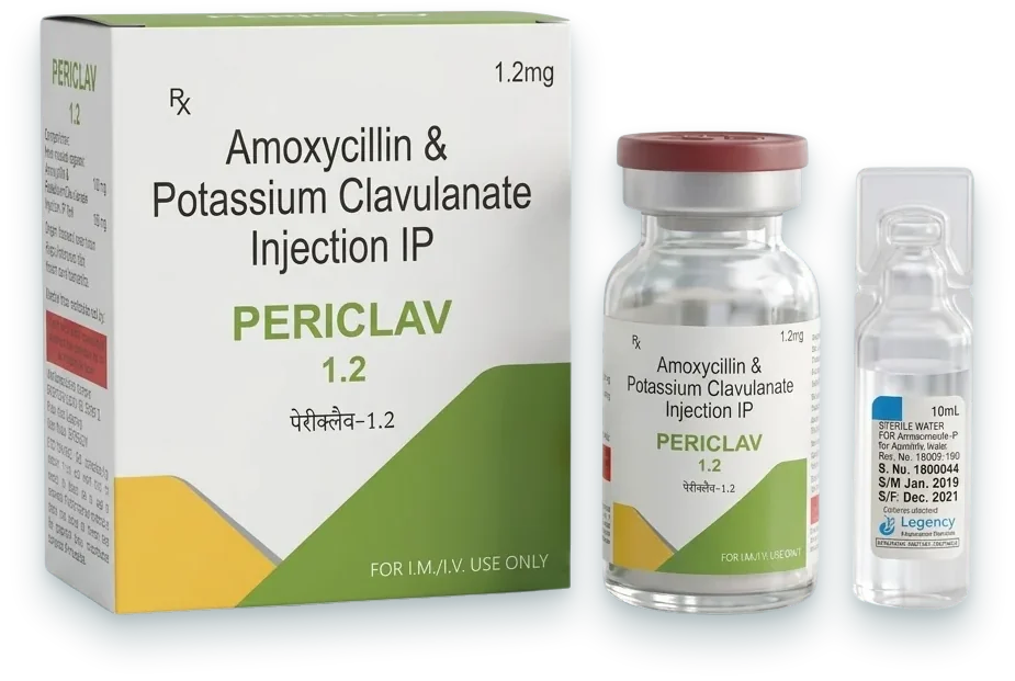 Periclav 1.2 (Amoxycillin 1gm + Potassium Clavulanate 200mg Injection) injections pack by Acrowell Labs