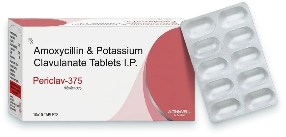 Periclav-375 (Amoxycillin 250mg + Potassium Clavulanate 125mg Tablet) tablets pack by Acrowell Labs