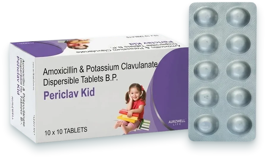 Periclav-Kid (Amoxycillin 200mg + Potassium Clavulanate 28.5mg Tablet) tablets pack by Acrowell Labs