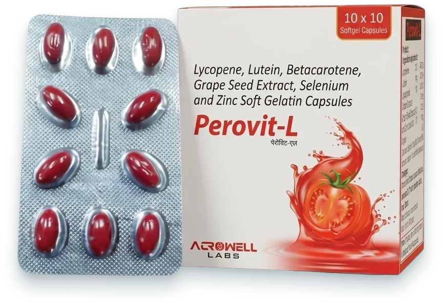 Perovit-L (Lycopene 4000mcg + Lutein 4000mcg + Beta Carotene 5.17mg + Black…) softgels pack by Acrowell Labs