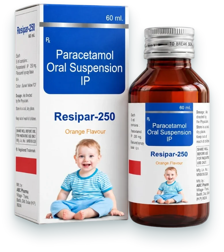 Resipar-250 (Paracetamol 250mg/5ml Suspension) syrups & suspensions pack by Acrowell Labs