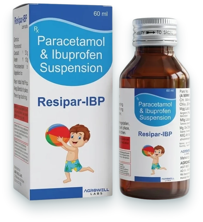Resipar-IBP (Ibuprofen + Paracetamol Suspension) syrups & suspensions pack by Acrowell Labs