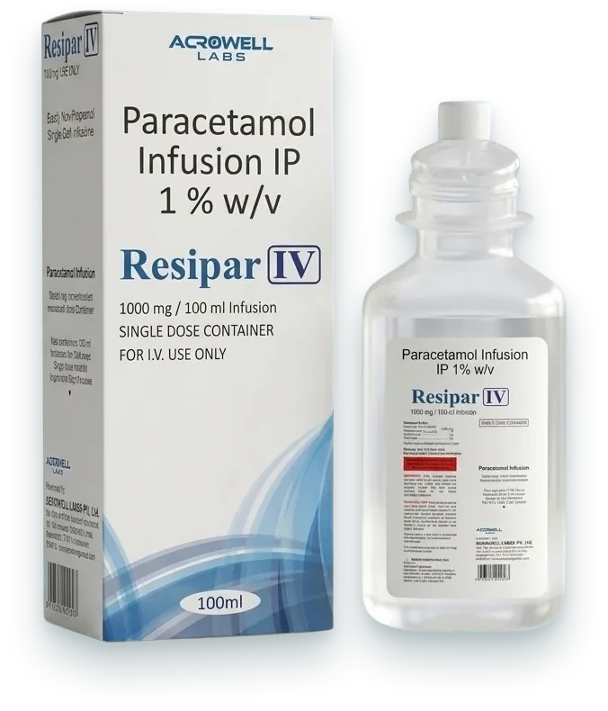 Resipar IV (Paracetamol Infusion IP 1% w/v) injections pack by Acrowell Labs