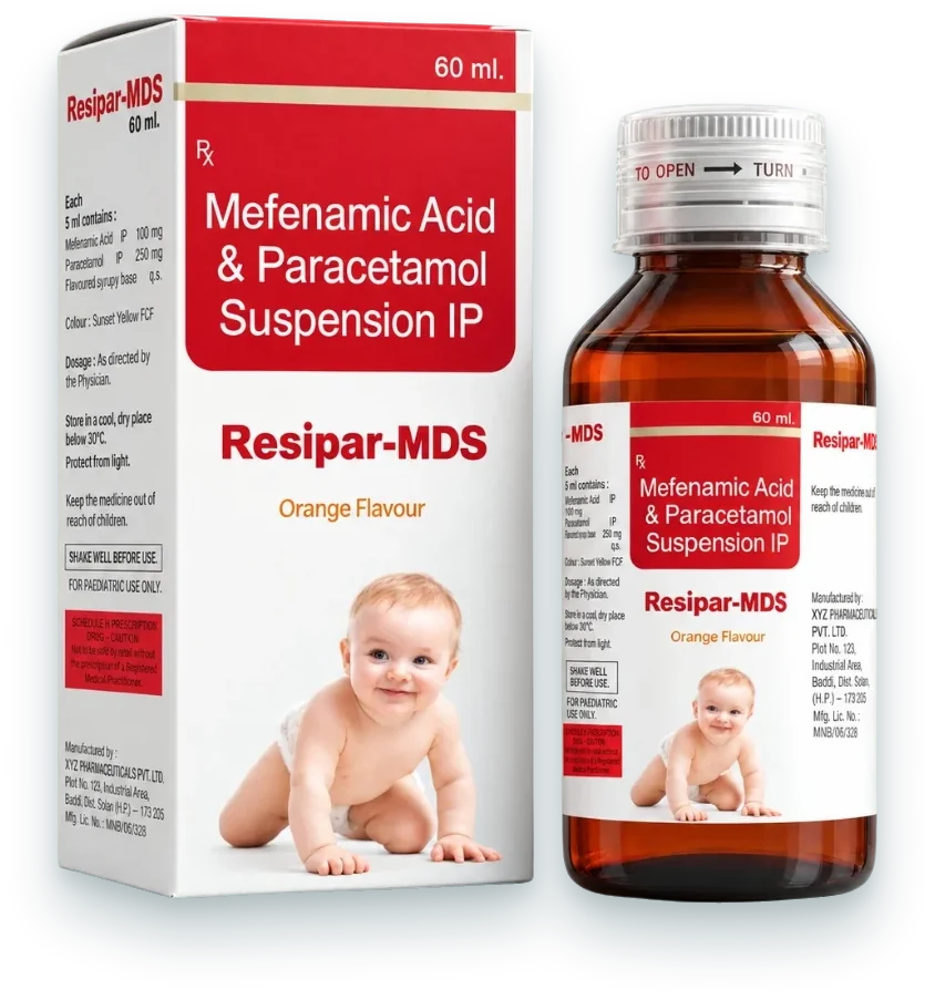 Resipar-MDS (Mefenamic Acid 100mg + Paracetamol 250mg Suspension) syrups & suspensions pack by Acrowell Labs