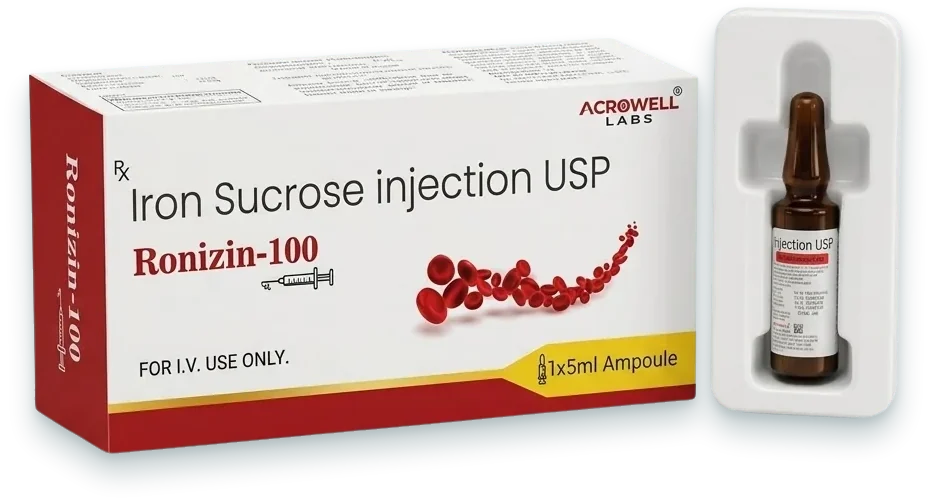 Ronizin-100 (Iron Sucrose 100mg Injection) injections pack by Acrowell Labs
