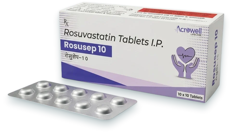 Rosusep-10 (Rosuvastatin 10mg Tablet) tablets pack by Acrowell Lifecare