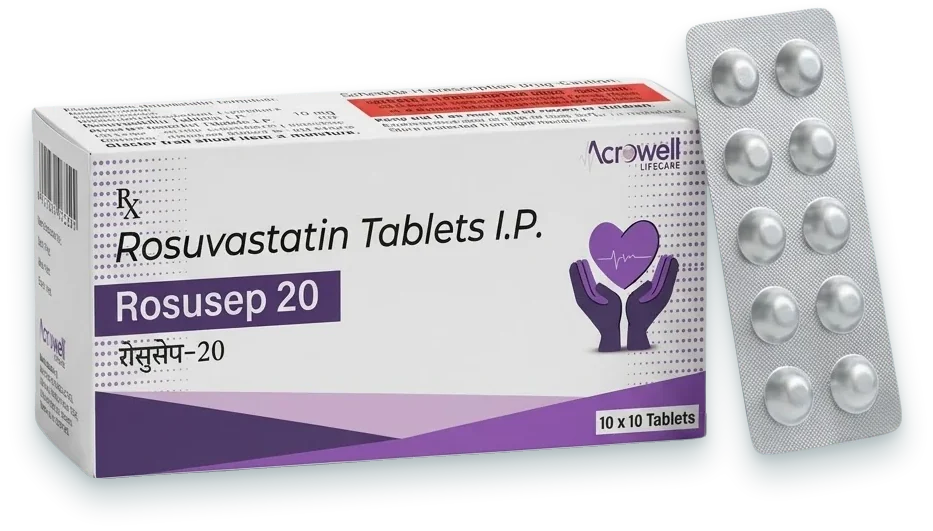 Rosusep-20 (Rosuvastatin 20mg Tablet) tablets pack by Acrowell Lifecare