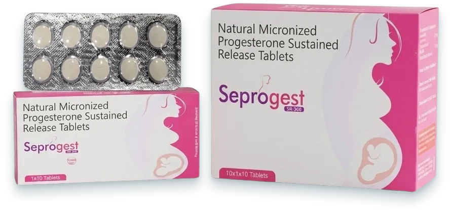 Seprogest-300 (Natural Micronised Progesterone SR Tablet) tablets pack by Acrowell Labs