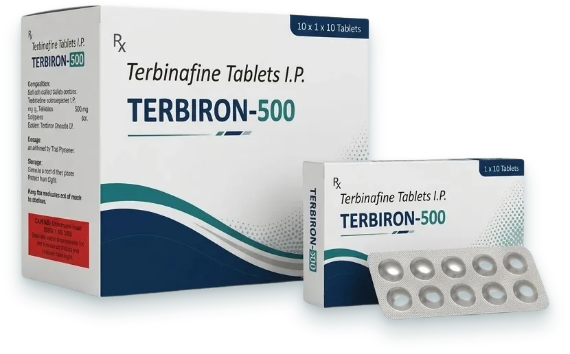 Terbiron-500 (Terbinafine Hydrochloride 500mg Tablet) tablets pack by Acrowell Dermacare