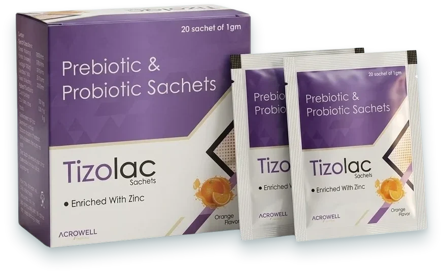Tizolac Sachet (Prebiotic + Probiotic with Zinc Sachets) sachets & powders pack by Acrowell Labs