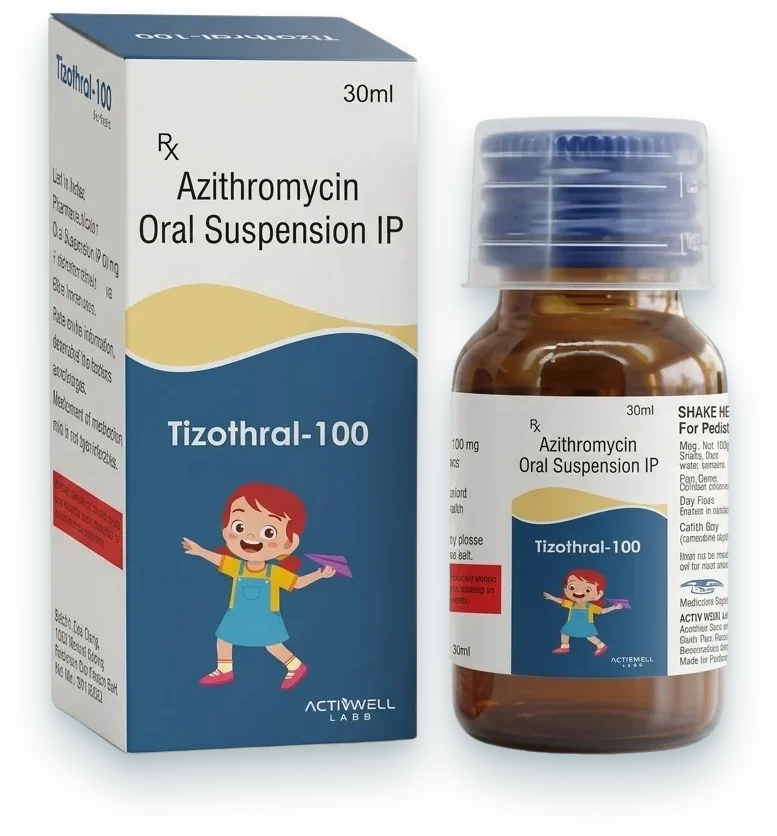 Tizothral-100 (Azithromycin 100mg/5ml Suspension) syrups & suspensions pack by Acrowell Labs