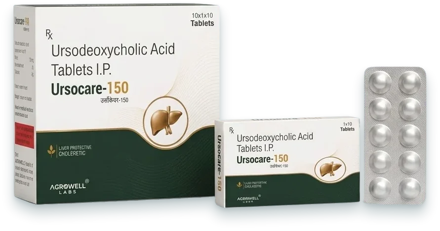 Ursocare-150 (Ursodeoxycholic Acid 150mg Tablets) tablets pack by Acrowell Labs