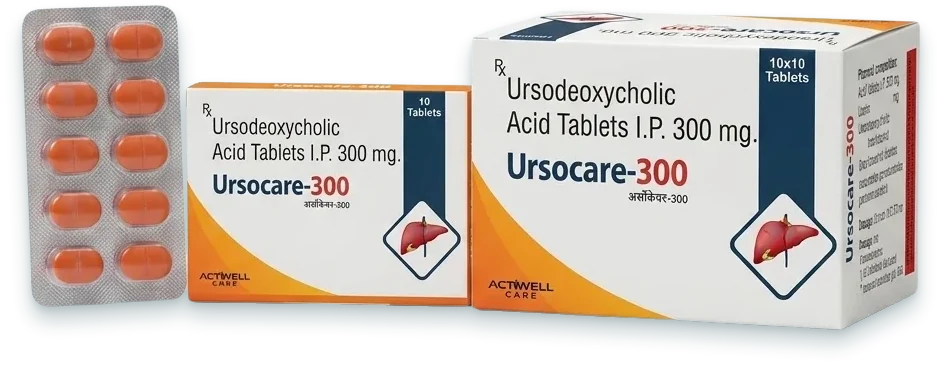 Ursocare-300 (Ursodeoxycholic Acid 300mg Tablets) tablets pack by Acrowell Labs