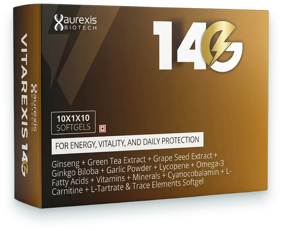 Vitarexis-14G (Ginseng + Green Tea Extract + Grape Seed Extract + Ginkgo Biloba +…) softgels pack by Aurexis Biotech