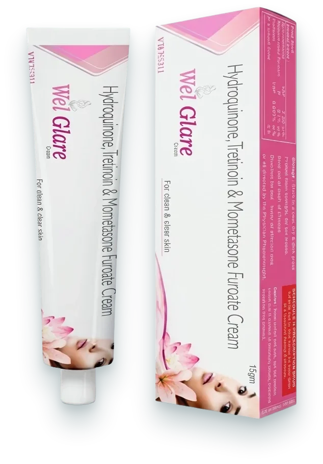 Welglare (Tretinoin 0.025% + Mometasone 0.1% + Hydroquinone 2% Cream) creams, gels & ointments pack by Acrowell Dermacare
