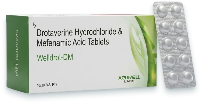 Welldrot-DM (Drotaverine 80mg + Mefenamic Acid 250mg Tablet) tablets pack by Acrowell Labs