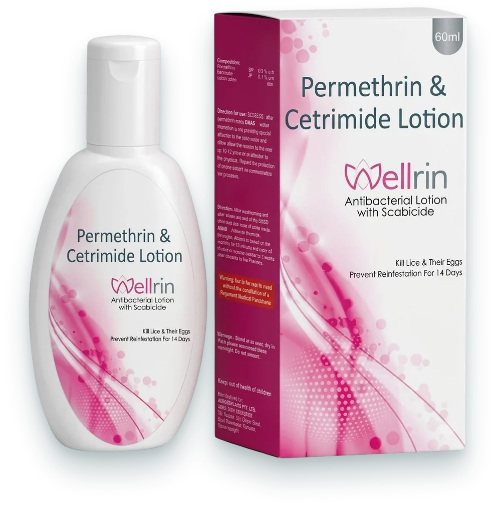 Wellrin Lotion (Permethrin 5% + Cetrimide 0.5% Lotion) lotions pack by Acrowell Dermacare