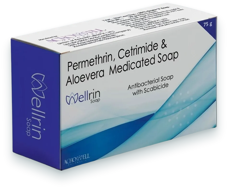 Wellrin Soap (Permethrin 1% + Cetrimide 0.5% Soap) soaps pack by Acrowell Dermacare